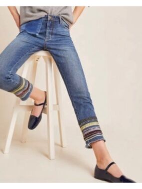 Pilcro and the Letterpress Slim Straight Jeans Bead Ribbon Embellished 25 x 27